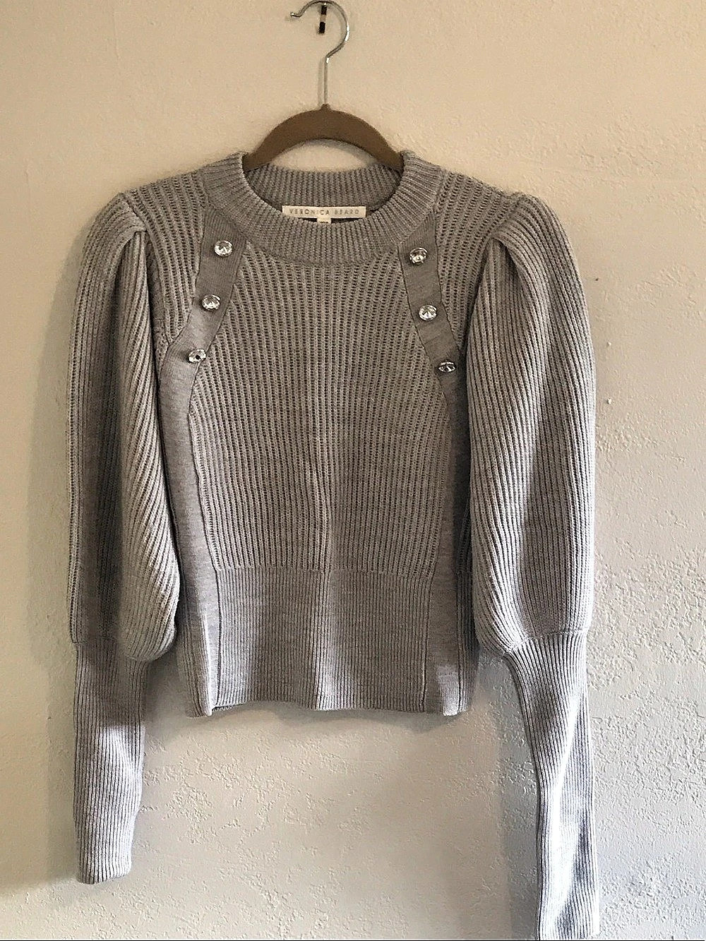 Veronica Beard Daro Embellished Cardigan Gray Small